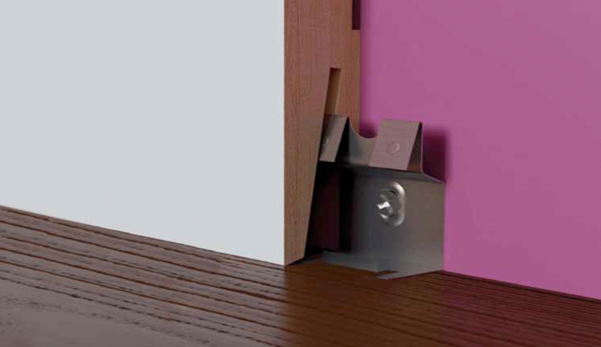Paintable MDF skirting board with fixing clip